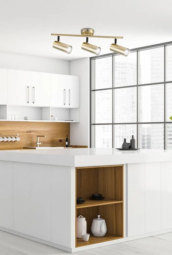 Stropní svítidlo Colly moderní tříbodové mosazné s nastavitelným stínidlem do obýváku