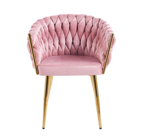 Čalouněná jídelní židle Malaya Velvet Intesi růžová s područkami ve stylu glamour na zlatých nohách