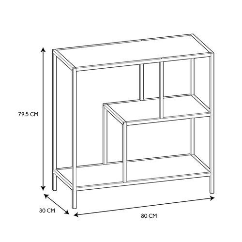 Kovová police Edison černá se 3 skleněnými policemi do obývacího pokoje v loftovém stylu Intesi
