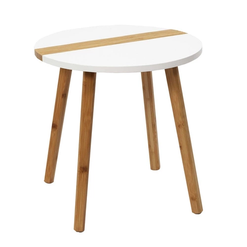 Sada 2 kulatých konferenčních stolků Paraiba bílý dřevěný skandinávský do obýváku 2v1