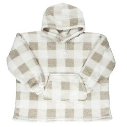 Bluzo deka Intesi snuddie teplá béžová kostkovaná s kapucí na pohovku 128 cm
