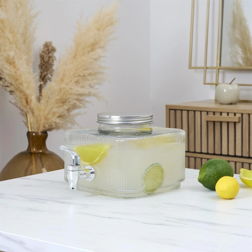 Skleněný nápojový zásobník s kohoutkem Colar Square 2 l na limonádu Intesi