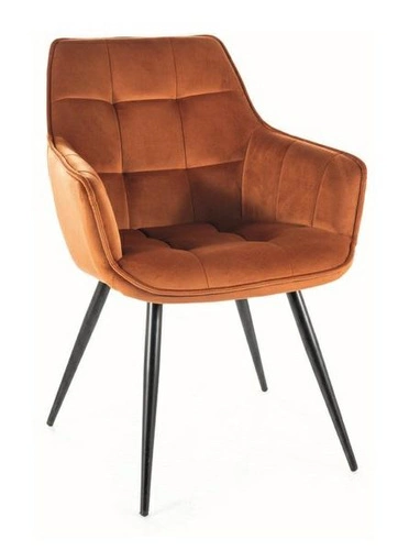 Čalouněná sametová jídelní židle Loly Intesi s područkami v skořicové barvě