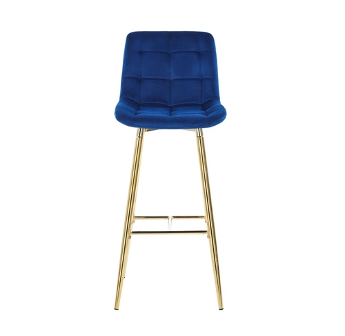 Barová židle Poly High modrý samet s opěrkou na zlatých nohách do kuchyně a jídelny Intesi