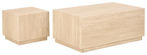 Sada 2 konferenčních stolků Dice travertin moderní do obýváku obdélníkový a čtvercový