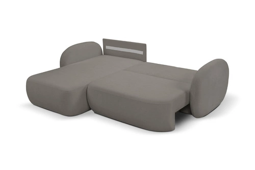 Rohová rozkládací pohovka levá Salby šedá moderní s úložným prostorem do obýváku Intesi