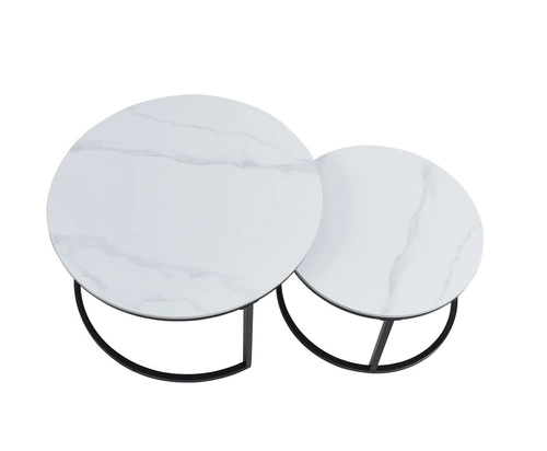 Sada 2 kulatých konferenčních stolků Silas bílý mramor moderní do obýváku 80 a 60 cm