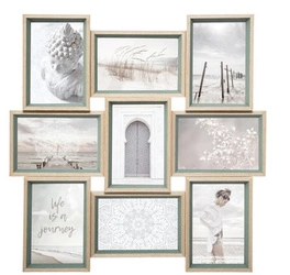 Rámeček na 9 fotografií 10x15 Molly zelený přírodní závěsný na zeď skandinávský