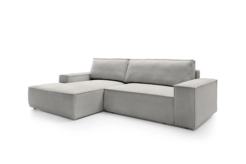 Rohová pohovka z manšestru Molde M levá s rozkladem a úložným prostorem do obýváku šedá