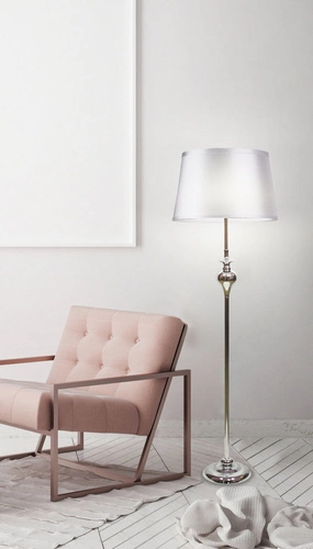 Prima moderní stojací lampa do obývacího pokoje stříbrná s látkovým stínidlem CANDELLUX LIGHTING 135 cm
