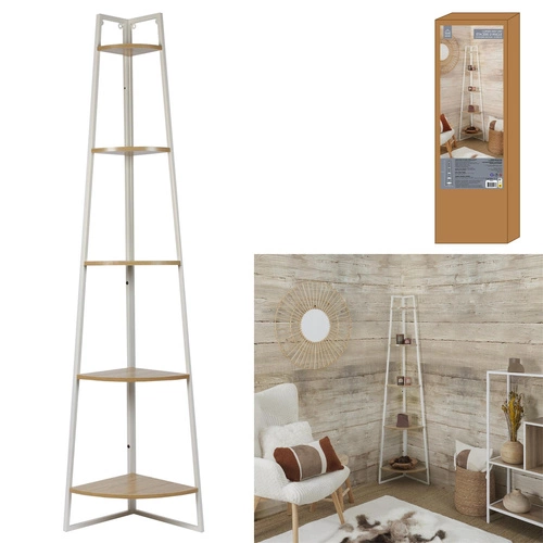 Rohová knihovna do obýváku Corner 180 cm bílá loftová s 5 policemi Intesi