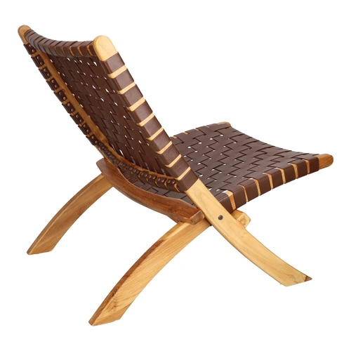 Křeslo Perugia přírodní kůže hnědé dřevo pletené boho do obýváku a pracovny Intesi