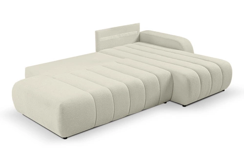 Rohová sedací souprava s rozkladem Hobro bílá moderní do obýváku pravá s úložným prostorem