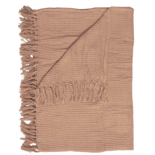 Bavlněná deka Waffle Intesi okrová 150x200 cm hřejivý přehoz na pohovku nebo postel