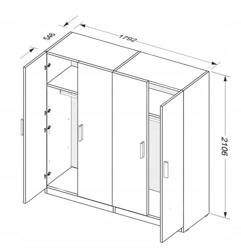 Čtyřdveřová šatní skříň Della grafitová moderní s policemi do ložnice s možností personalizace