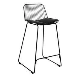 Barová židle Dill Low černá s opěrkou, kovová s ekokůží, industriální do kuchyně 66 cm Intesi