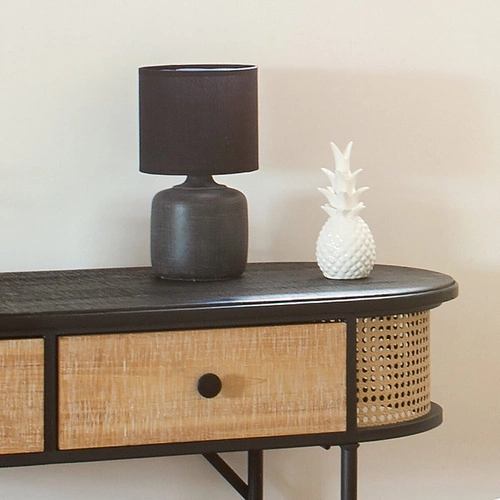 Keramická černá noční lampička Salta Atmosphera moderní s látkovým stínidlem do ložnice 26,5 cm