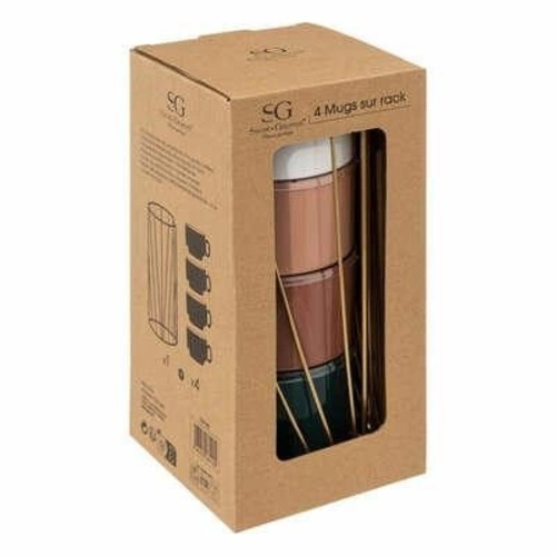 Sada 4 moderních keramických hrnků Coll 250 ml ve zlatém stojanu na kávu a čaj