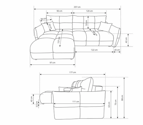 Rohová rozkládací pohovka pravá Bode šedá moderní do obýváku s úložným prostorem