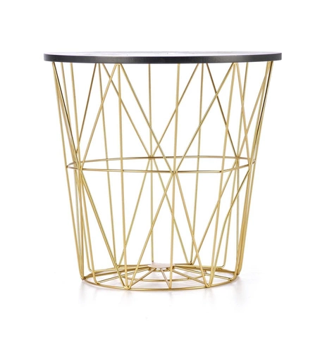 Konferenční stolek Rissa kulatý černý mramor zlatý moderní s úložným prostorem do obýváku Intesi