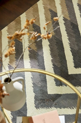 Moderní vlněný koberec Makalu Flint 170x240 geometrický do obýváku a ložnice béžový