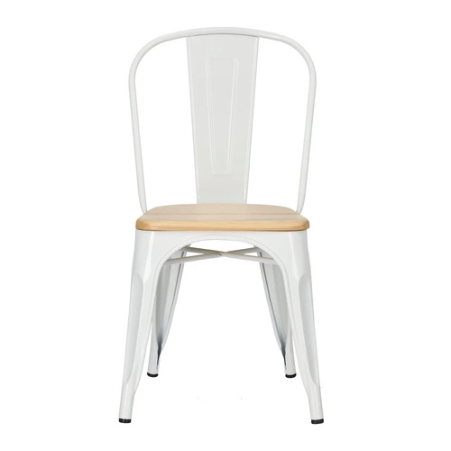 Jídelní židle Paris Wood bílá kovová s dřevěným sedákem industriální D2.DESIGN