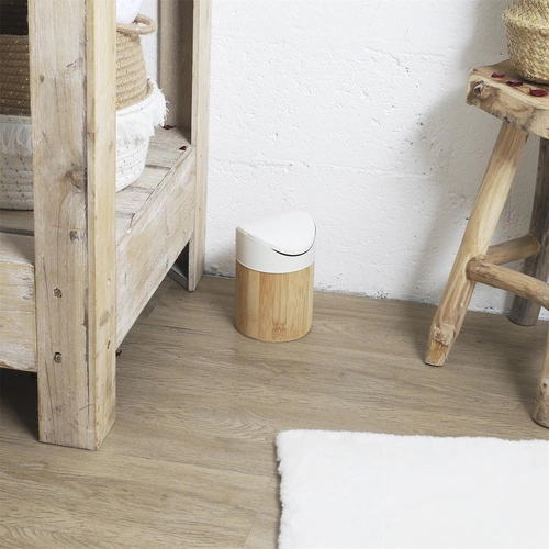 Intesi Mini odpadkový koš do koupelny a kuchyně bambusový bílý s otočným víkem 1 l