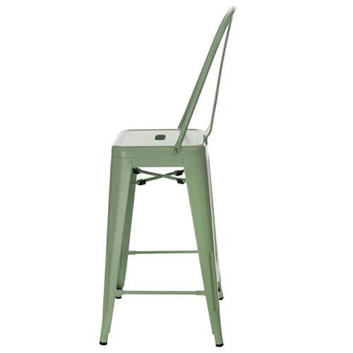 Barová židle Paris Back 66 cm zelená kovová s opěrkou do kuchyně a k ostrůvku industriální D2.DESIGN