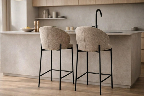 Čalouněný barový stůl Intesi béžový s opěrkou do kuchyně na černých nohách