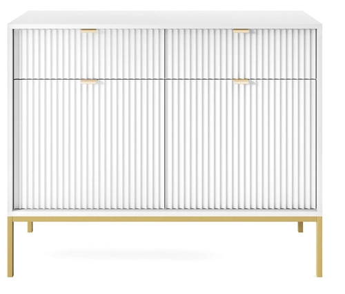 Vynikající velká komoda s drážkami na bílých/zlatých nohách