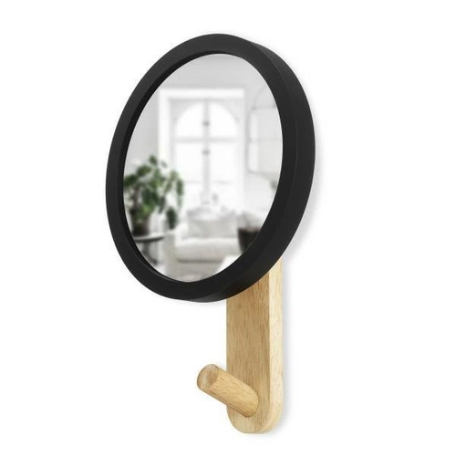 Umbra HUB kulatý nástěnný věšák se zrcadlem glamour do předsíně černý dřevěný