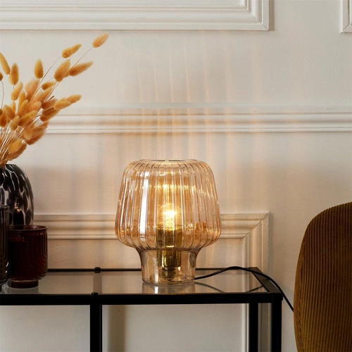 Skleněná noční lampa Lasima Intesi jantarová moderní do ložnice a obýváku 21 cm