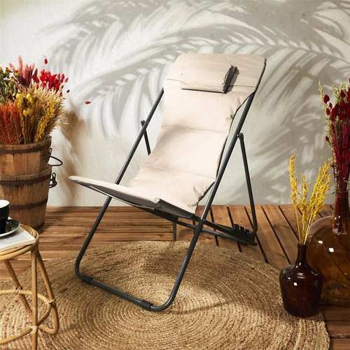 Zahradní lehátko Grue béžové skládací s nastavitelným opěradlem moderní na terasu a pláž Ventos