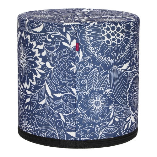 Moderní kulatý taburet Calc Intesi čalouněný modro-bílý do obýváku nebo ložnice