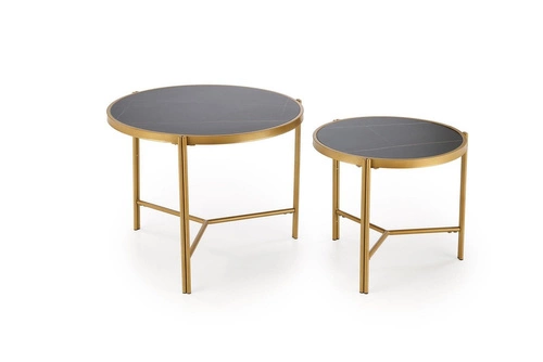Sada 2 kulatých konferenčních stolků Kalund černý mramor zlatý glamour do obýváku Intesi