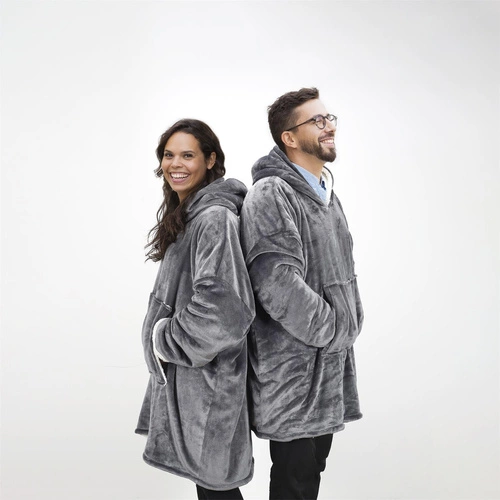 Intesi Snuddie teplá mikinová deka s kapucí šedá, měkká deka na gauč do obýváku
