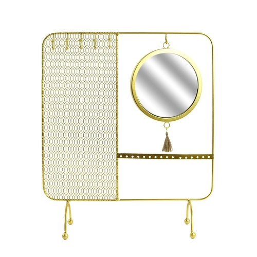 Intesi Organizer na šperky glamour se zrcadlem zlatý kovový stojan na náhrdelníky