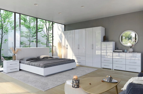 Manželská postel Flory 180x200 bílá moderní čalouněná s čelem