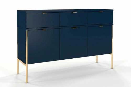Komoda se zásuvkami Polka Navy Blue 120 cm glamour modrá na zlatých nohách do obýváku