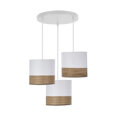 Závěsné svítidlo Bianco moderní bílé s ořechem 3bodové do obýváku a jídelny