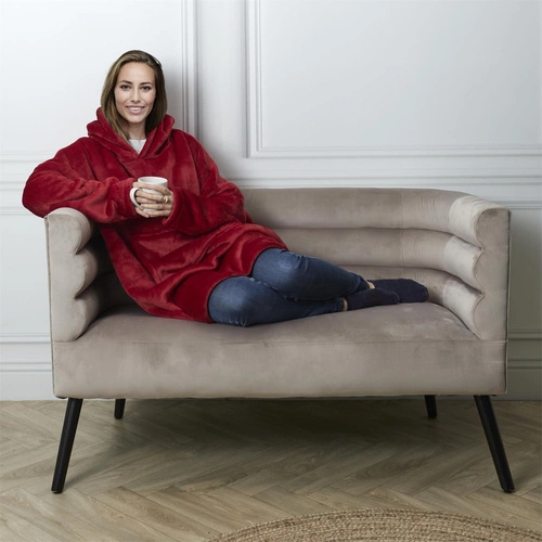 Intesi Snuddie deka s rukávy teplá červená do obýváku útulná na zimu