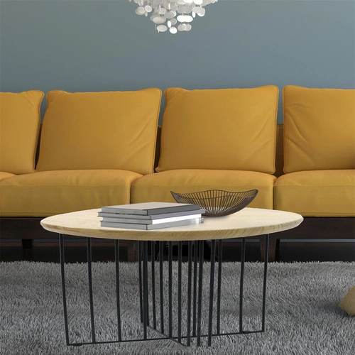 Industriální kulatý konferenční stolek Maverick do obýváku, dřevěný s černou kovovou podnoží, 70 cm