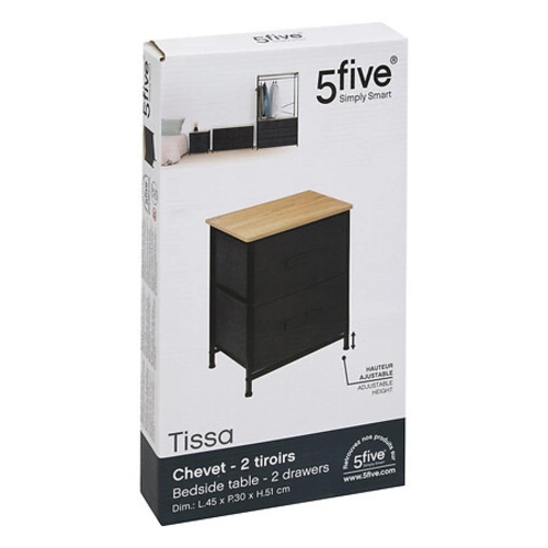 Noční stolek Tissa černý a šedý se zásuvkami do ložnice moderní 45 cm 5five