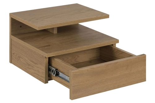 Moderní závěsný noční stolek Ashlan Wood se zásuvkou z masivu do ložnice