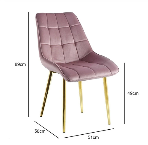 Čalouněná sametová židle Poly Intesi růžová se zlatými nohami do jídelny a obýváku