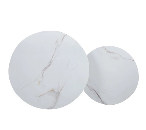 Sada 2 kulatých konferenčních stolků Tifa bílý mramor moderní loft do obýváku 80 a 60 cm