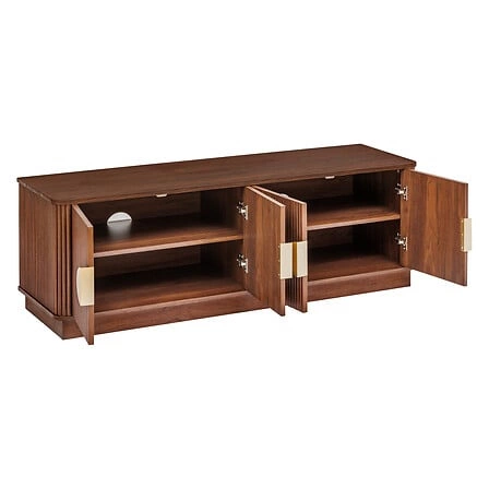 Dřevěný TV stolek Wany 140 cm japandi ořech, frézovaný, stojící do obýváku Atmosphera