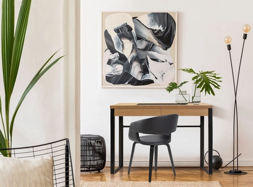 Industriální psací stůl Dolem Intesi se zásuvkou a podložkou na práci, černý s dubovou deskou 100 cm