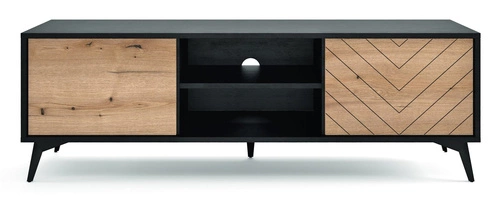 TV stolek Fargo loftový vzor rybí kost 154 cm volně stojící do obýváku dub a černá moderní