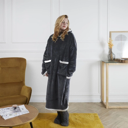 Intesi Snuddie fleecová deka s rukávy šedá na pohovku teplá do obýváku a ložnice